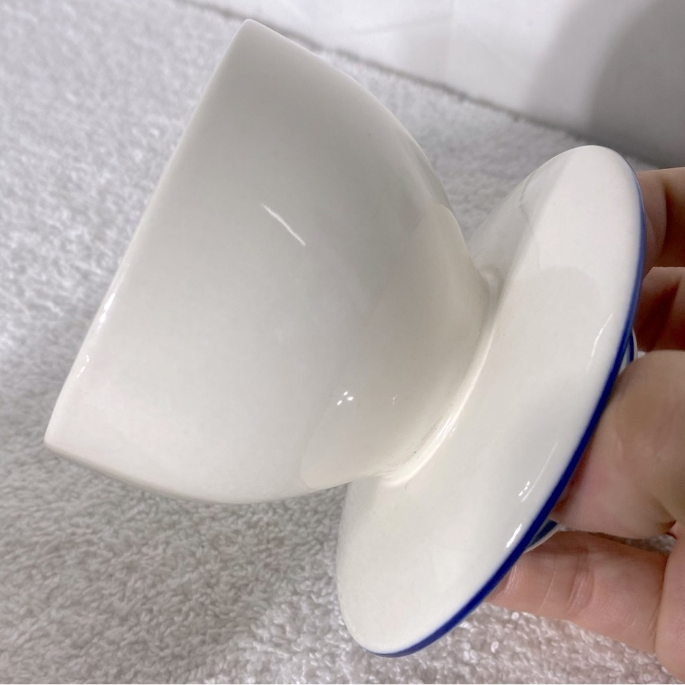 White Ceramic Butter Bell W Blue Line Accent - Picture 4 of 13